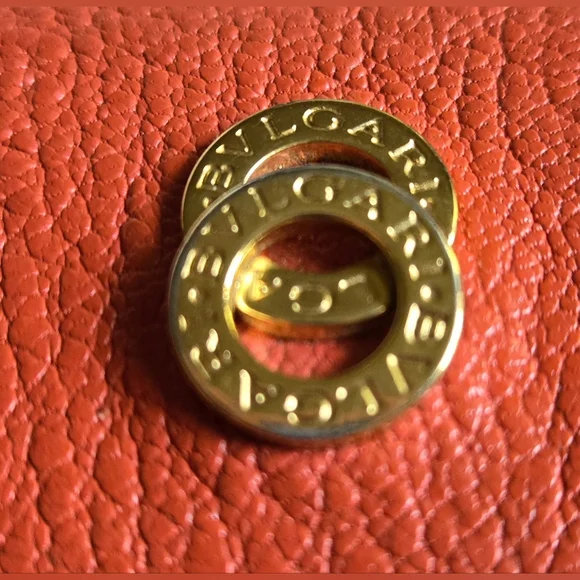 BVLGARI Orange Leather Wallet with Gold Emblem - Picture 5 of 11